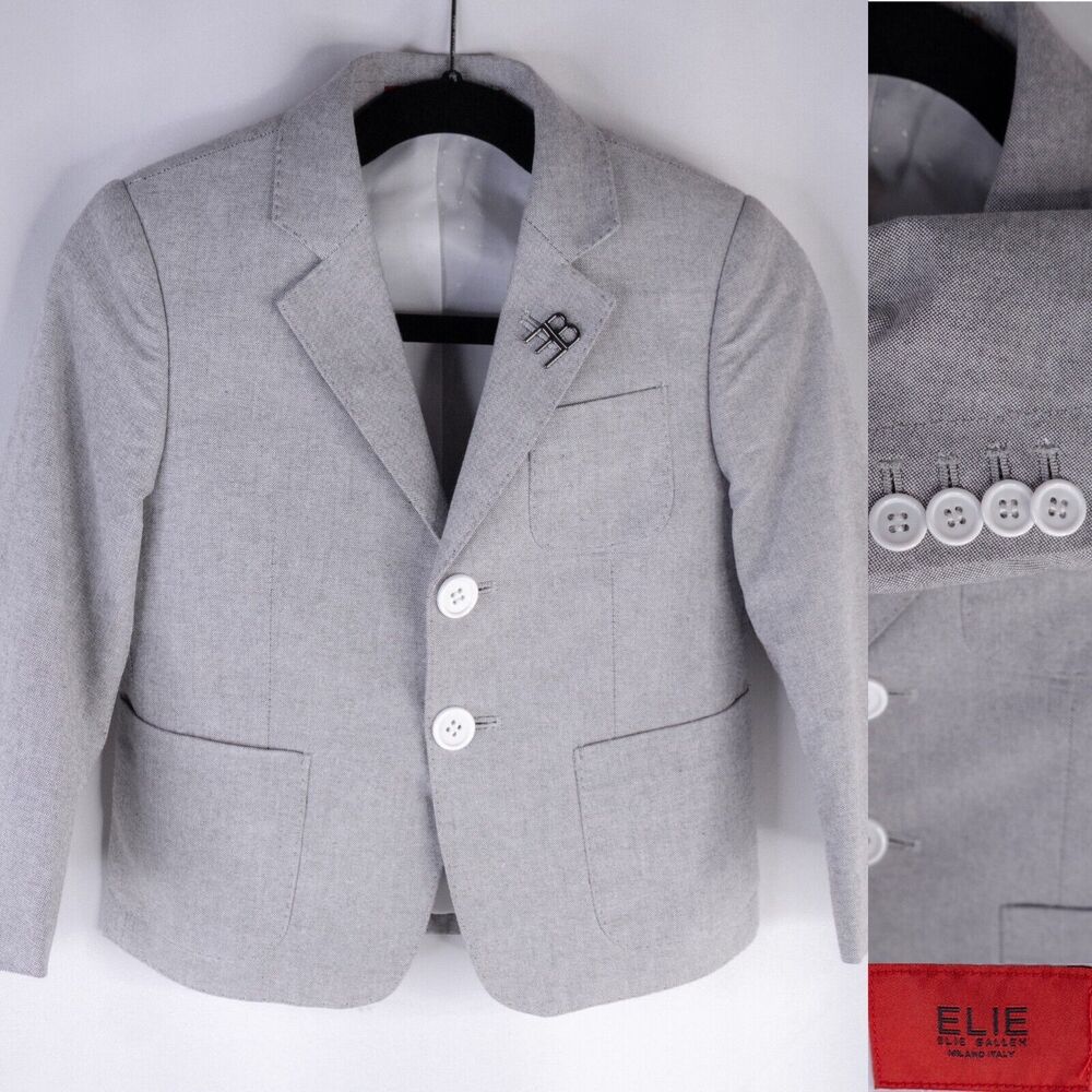 Elie Balleh Milano Italy Grey Fully Lined Patched Elbow boys blazer size S 2-3